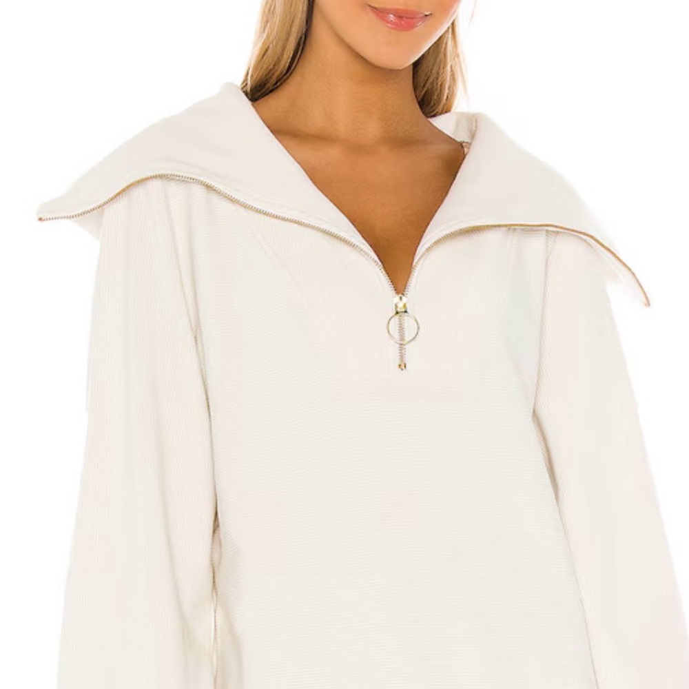 Varley Cream Half-Zip Funnel Neck Sweatshirt Small